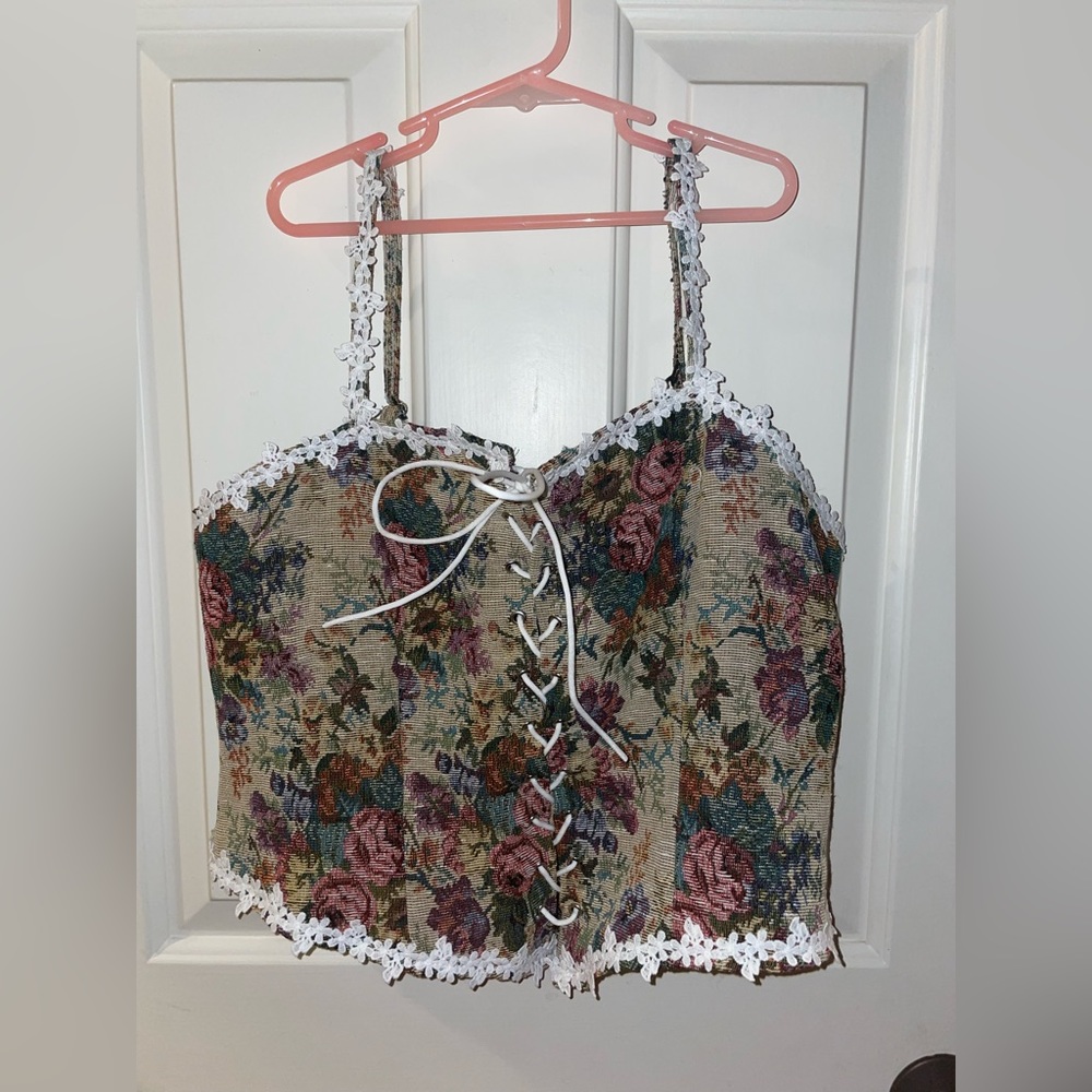 0XL SHEIN floral zip corset
